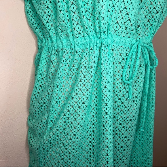 Juniors XL OP Teal Green Lace Strapless Dress Ruffle Swim Cover Vacation Beach - Picture 5 of 15
